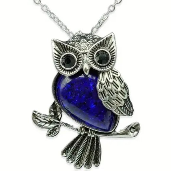 Lapis Lazuli Natural Stone Owl Pendant Healing Gemstone Necklace - Picture 1 of 2
